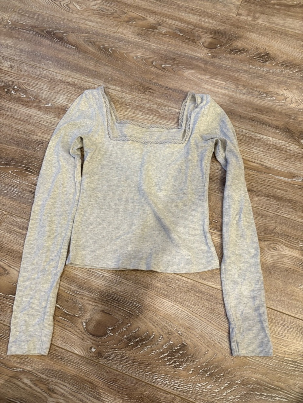 American Eagle Outfitters Heather Light Gray Square Neck Long Sleeve Top